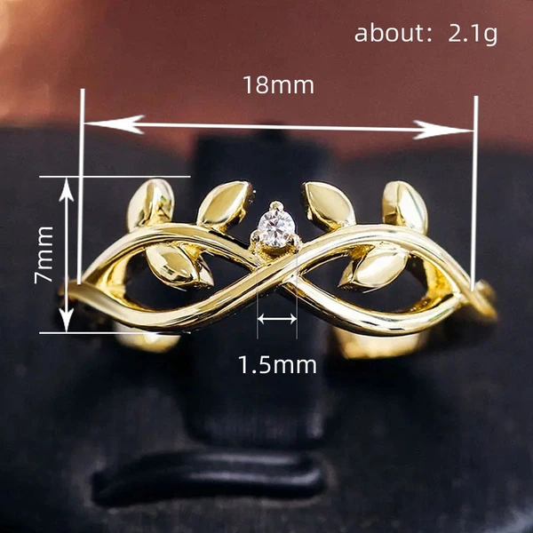  Simple vine leaf design single ring fashion inlaid zircon ring female fresh and sweet style ring