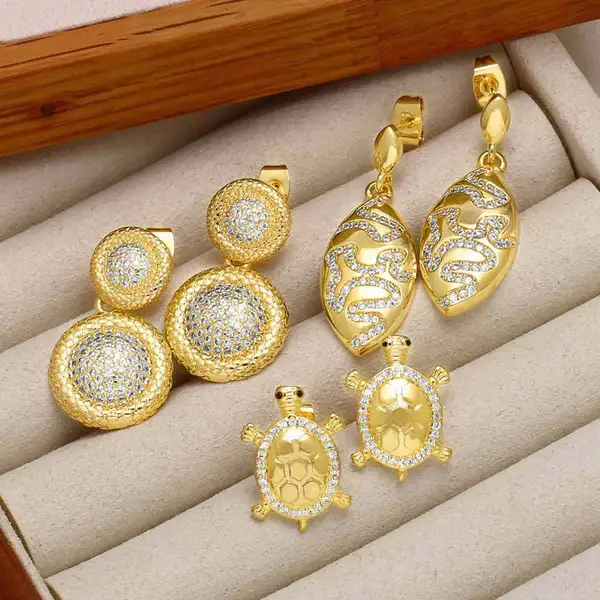 AS jewelry water drop round pendant earrings female gold-plated zircon inlaid turtle earrings era083
