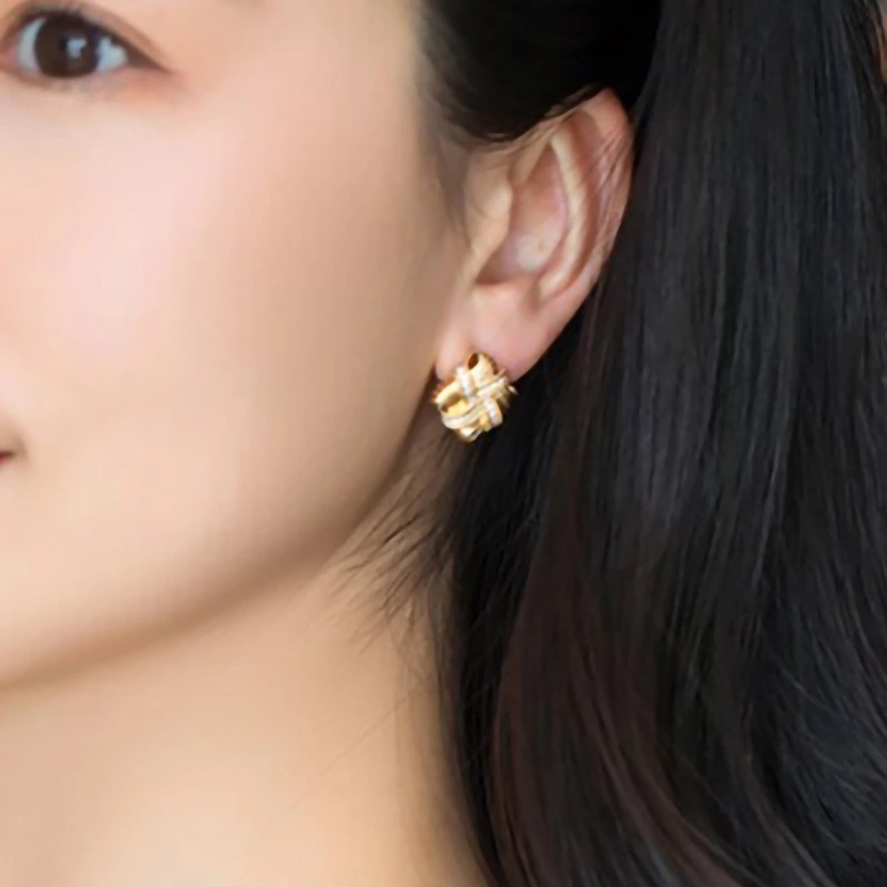  Braided cross earrings for women, micro-inlaid, elegant, light luxury style earrings, fashionable design, French earrings