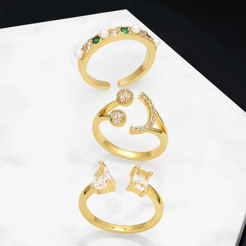 Clearance European and American new light luxury index finger ring retro geometric zircon open ring tail ring ring wholesale rip93