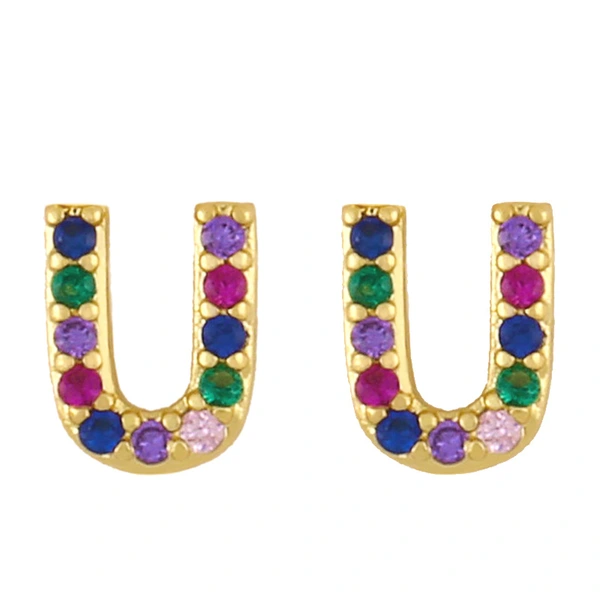 New European and American fashion 26 letters earrings original personality inlaid with colored zircon letter earrings erw62