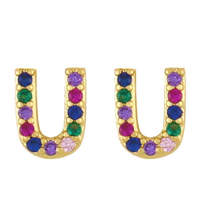 New European and American fashion 26 letters earrings original personality inlaid with colored zircon letter earrings erw62