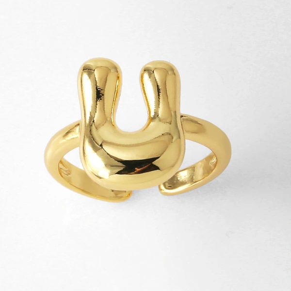 AS jewelry smooth 26 English letters ring female copper plated real gold open ring rih04