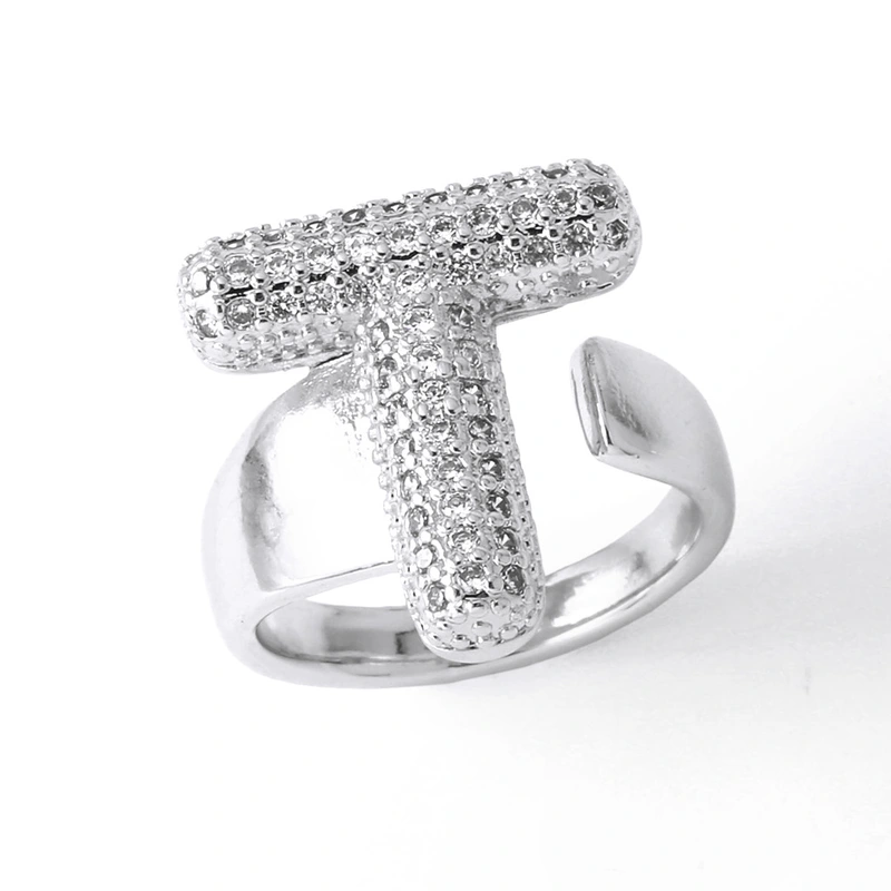 Jewelry Europe and the United States hot selling 26 English letter ring gold-plated full zircon fat letter ring rih91