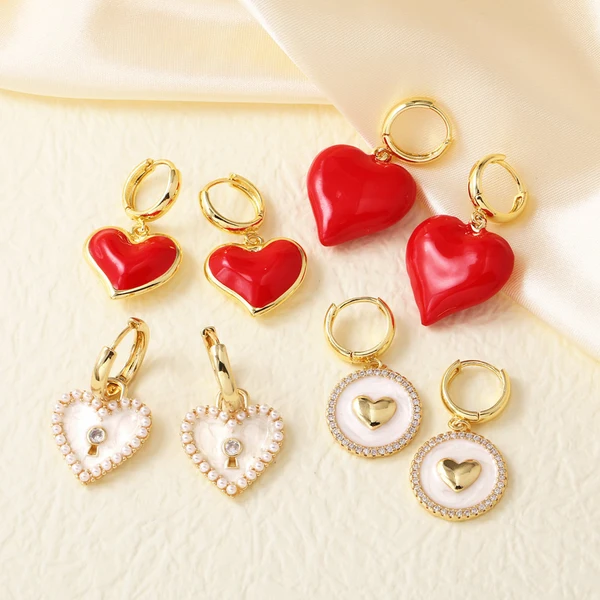 AS jewelry new oil drop red love peach heart earrings ear buckle earrings female erv80 ring