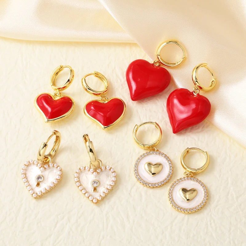 AS jewelry new oil drop red love peach heart earrings ear buckle earrings female erv80 ring