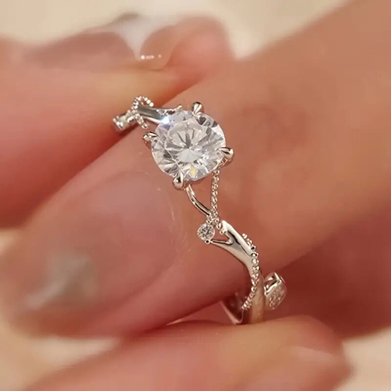  New best-selling super flash ring tree branch bud four-claw inlaid ring light luxury wedding ring for girlfriend