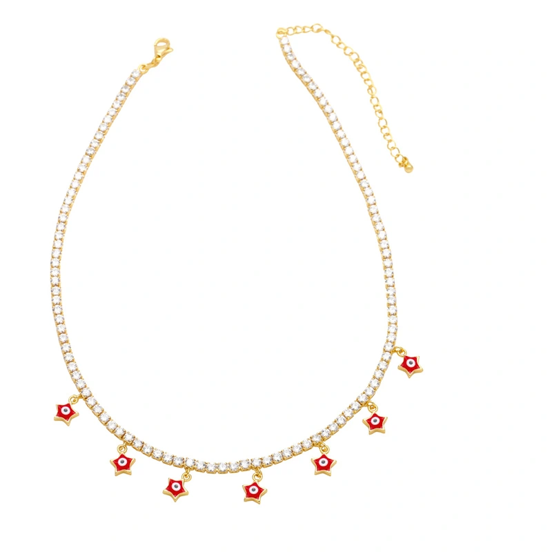 Clearance sale European and American zircon necklace women's tennis chain five-pointed star devil's eye pendant sweet cool style clavicle chain nkb042