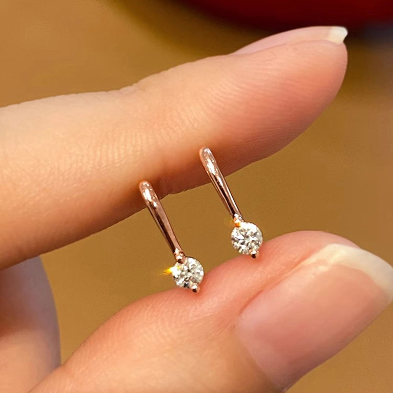European and Korean simple inlaid zircon earrings daily matching minimalist small earrings fashionable popular women