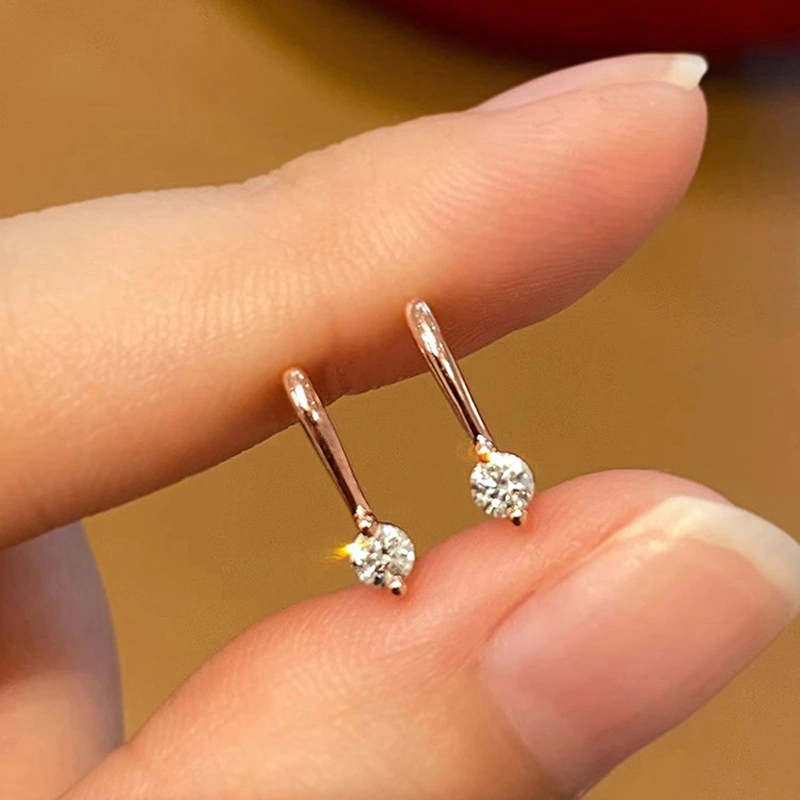 European and Korean simple inlaid zircon earrings daily matching minimalist small earrings fashionable popular women