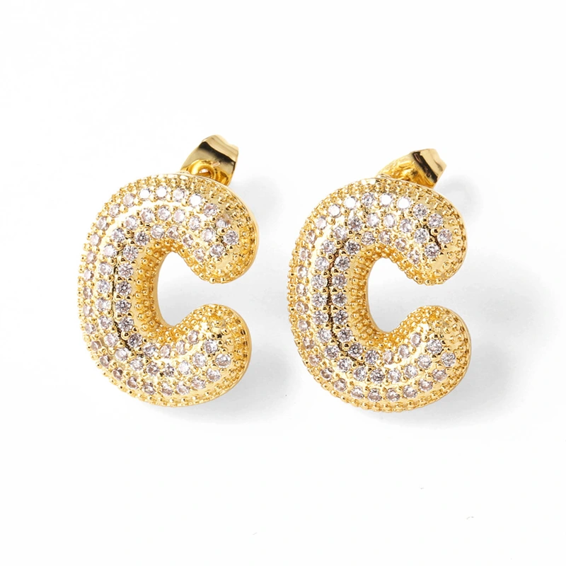 AS jewelry hot selling 26 English letters earrings gold-plated full zircon earrings female era009