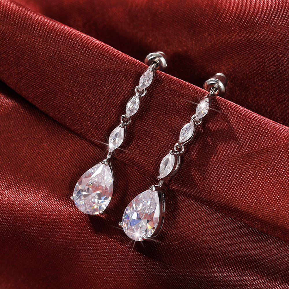 French marquise-shaped zircon earrings for women, pear-shaped teardrop design, light luxury style, high-end bridal earrings