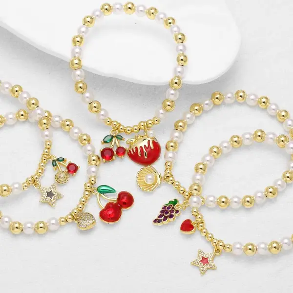 AS jewelry European and American new fruit cherry grape pendant bracelet pearl gold-plated bracelet hand jewelry brm75