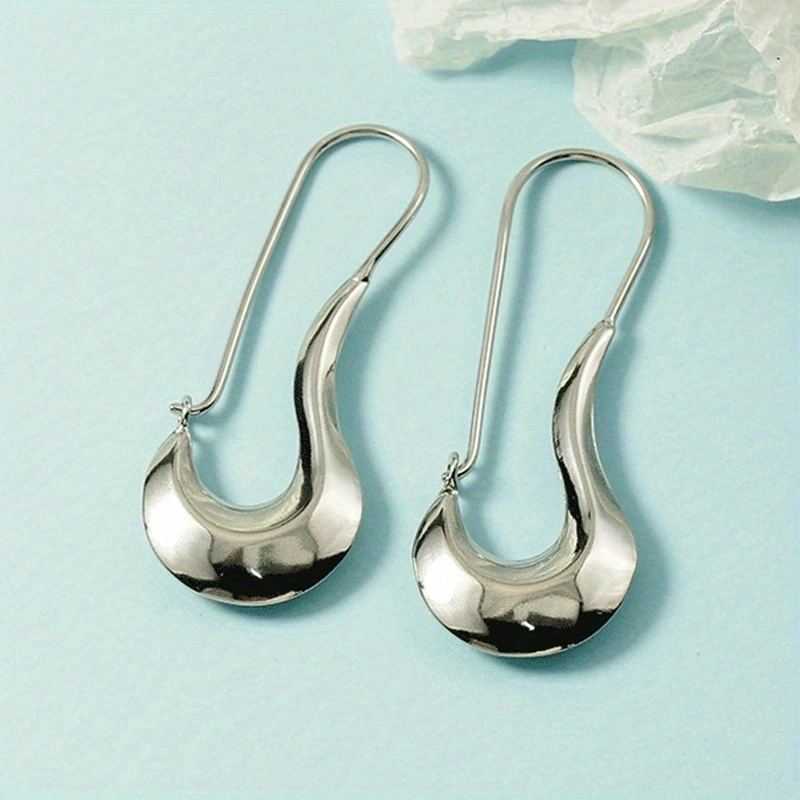 Special-shaped glossy earrings, Japanese and Korean personality, fashionable and versatile earrings, metallic Temu hot-selling ear hooks