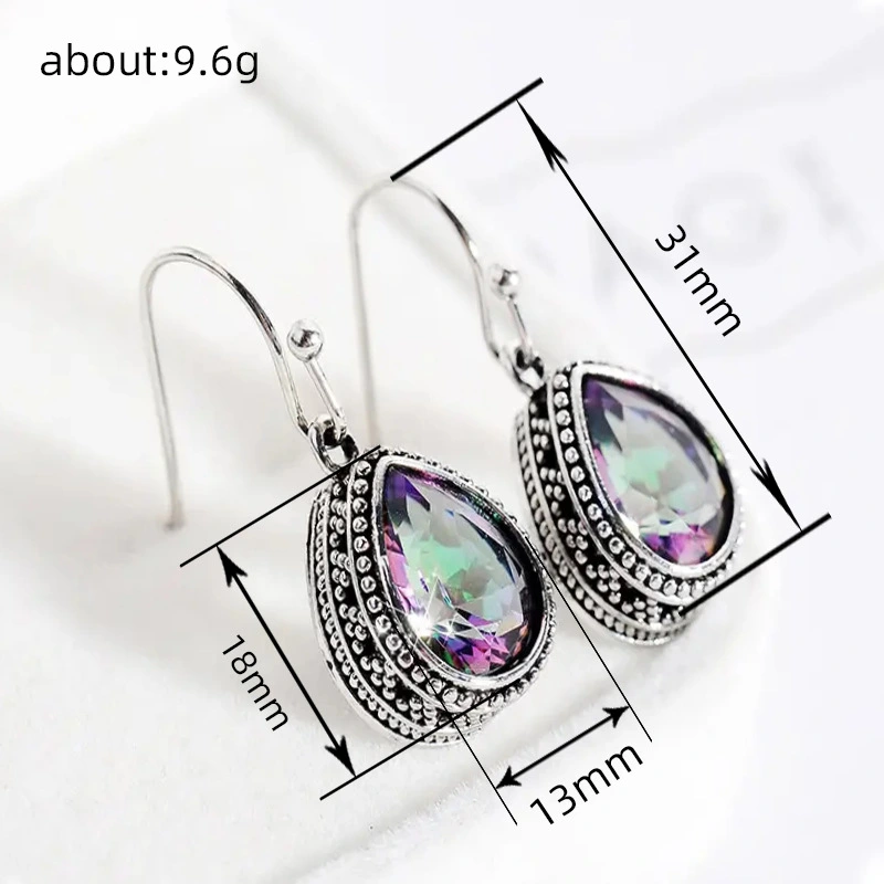 Alloy Bohemian style earrings for women fashion retro style colored inlaid glass exquisite earrings jewelry