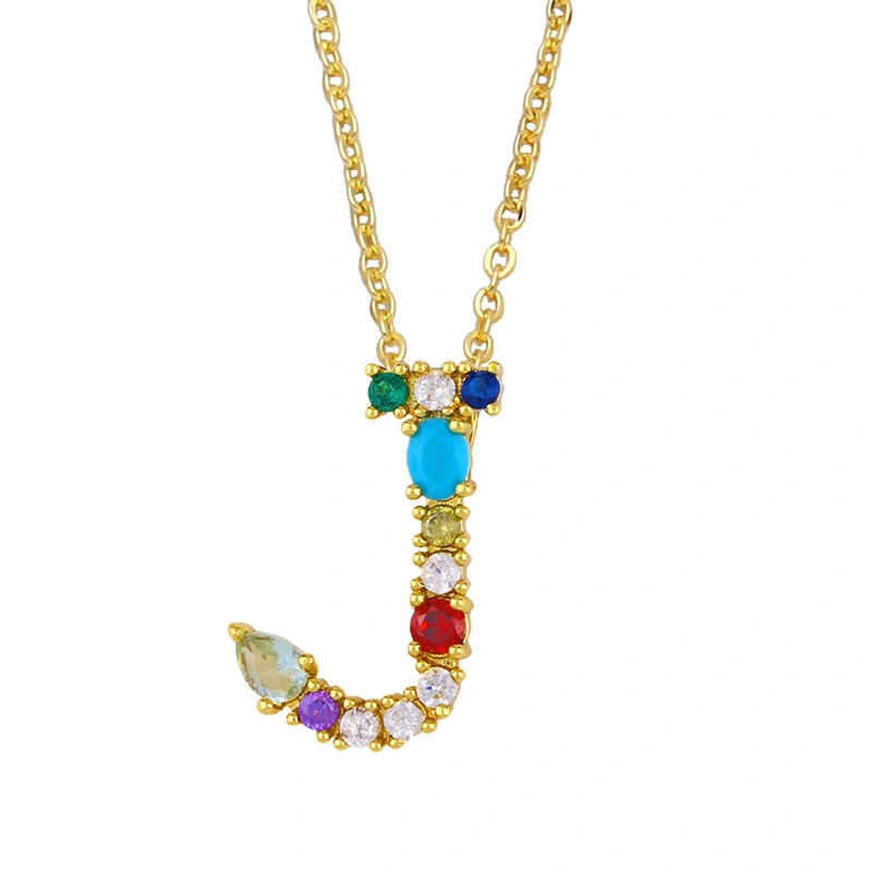 Letter necklace European and American new color zircon necklace with diamond surname English AZ letter necklace nkp25