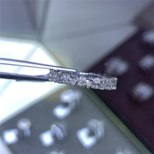 New European and American jewelry full circle inlaid with water drop zircon ring copper plated white gold personality geometric ring for women