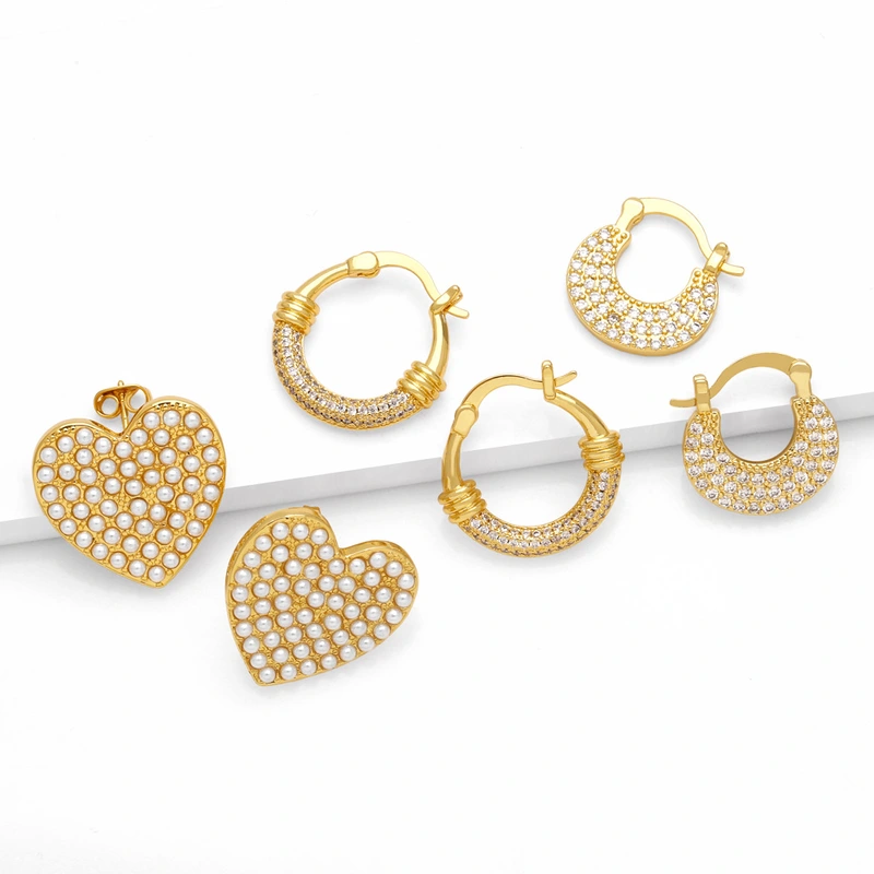 European and American fashion simple pearl heart earrings niche design inlaid zircon gold-plated earrings earrings erw41