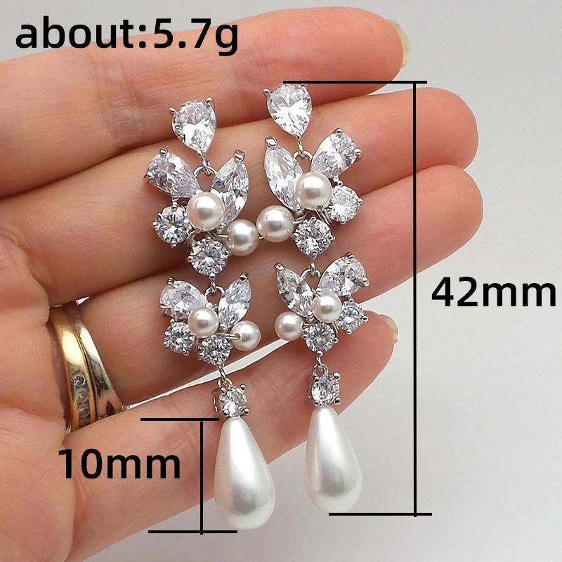 Gentle temperament long earrings flower imitation pearl high-end leaf water drop French earrings wholesale