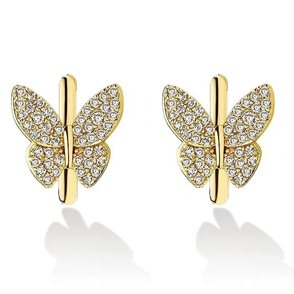  Micro-inlaid zircon butterfly earrings for women, fashionable and elegant, classic and popular jewelry