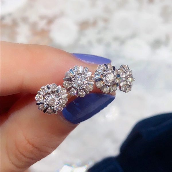 Live broadcast earrings French micro-inlaid zircon flower earrings for women small fresh floral earrings