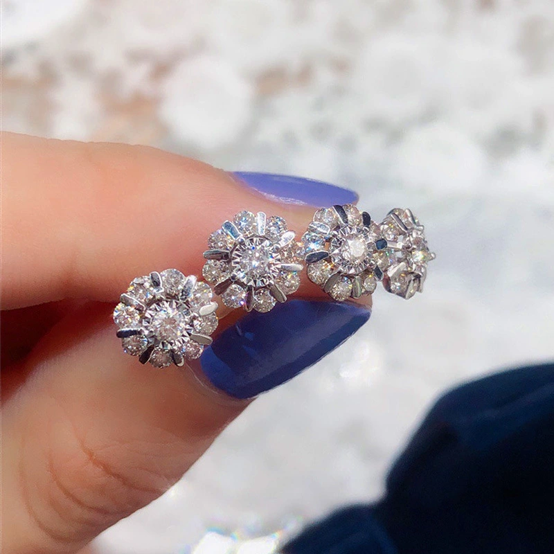 Live broadcast earrings French micro-inlaid zircon flower earrings for women small fresh floral earrings