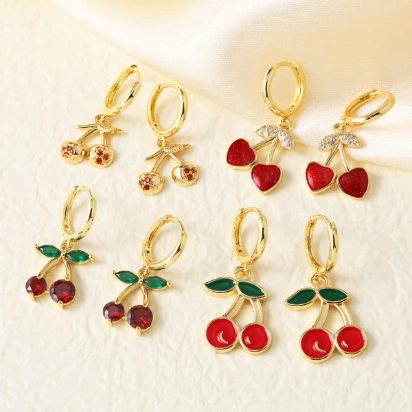 AS jewelry hot selling copper plated real gold fruit cherry pendant earrings earrings earrings female ery65