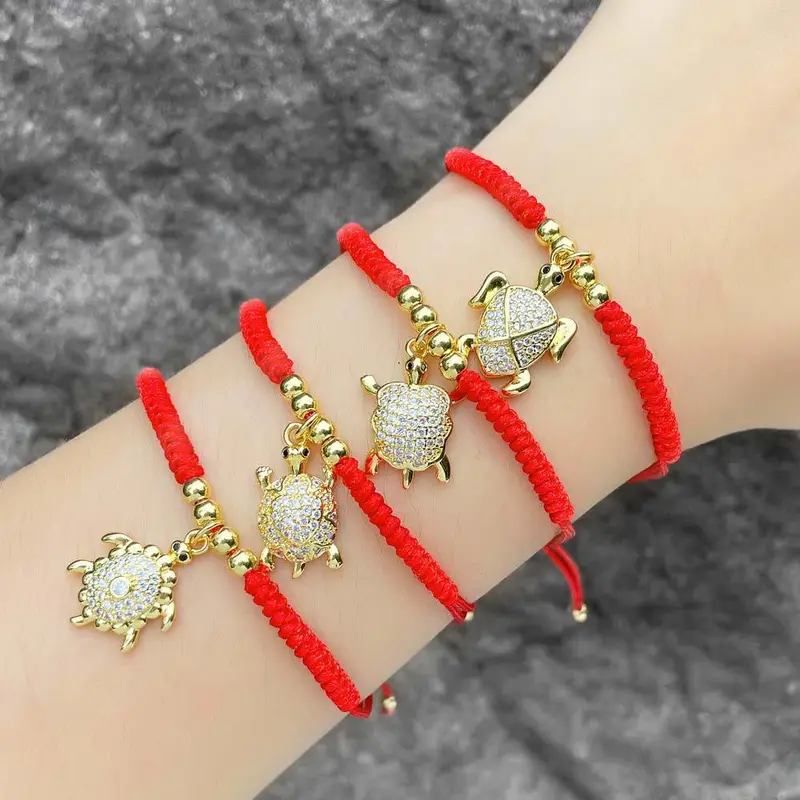 AS jewelry European and American turtle pendant red rope bracelet female gold-plated zircon braided bracelet brj25