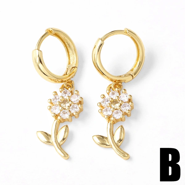 AS jewelry hot selling inlaid zircon heart flower copper plated real gold earrings earrings female err06