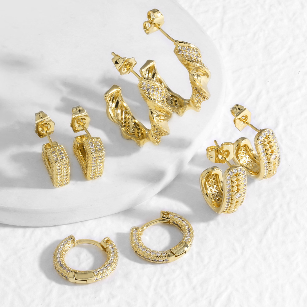 AS jewelry Europe and the United States hot selling full zircon copper plated real gold irregular earrings earrings err57 earrings