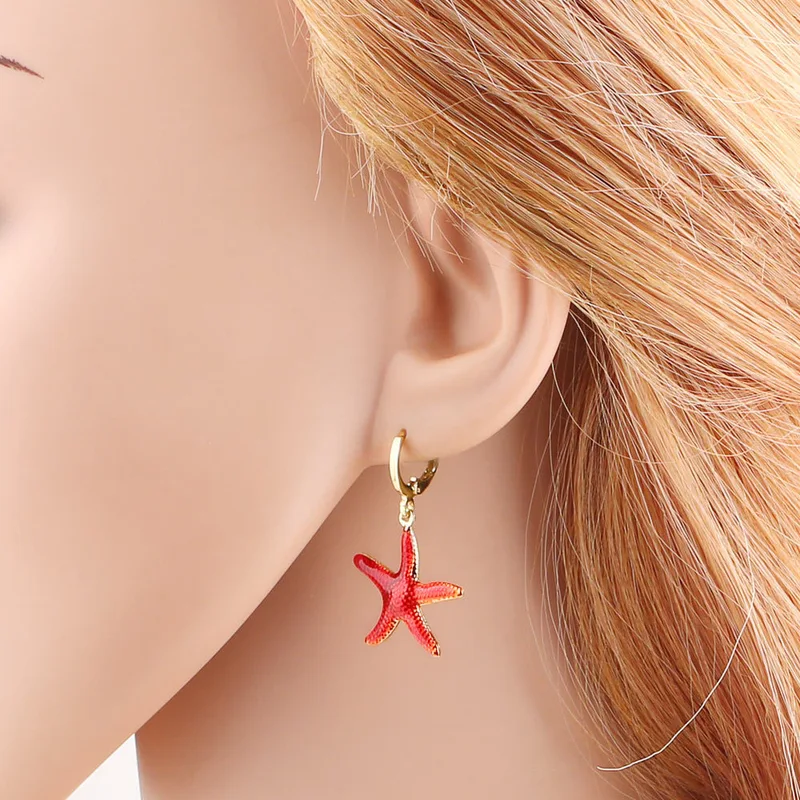 AS jewelry ocean wind drop oil color starfish earrings female gold-plated fish earrings female erz05