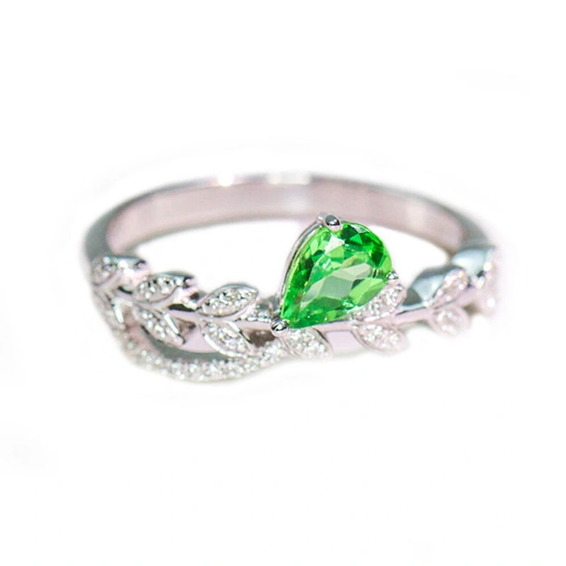  Light luxury leaf ring, small fresh micro-inlaid design ring, personality niche vine drop ring