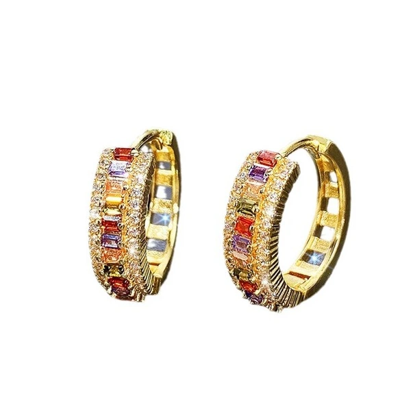 European and American new fashion niche colored zircon earrings for women brass gold-plated simple earrings