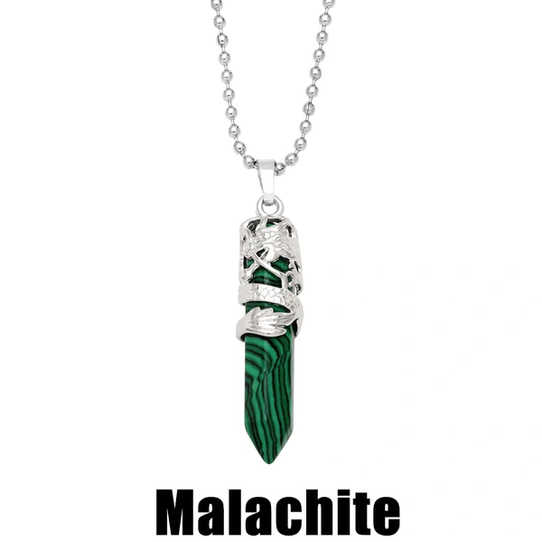 Hot selling crystal agate single pointed hexagonal column pendant bullet necklace European and American jewelry wholesale nkb579