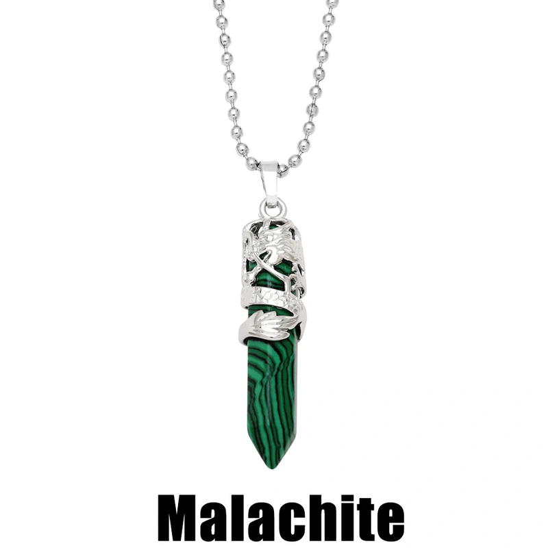 Hot selling crystal agate single pointed hexagonal column pendant bullet necklace European and American jewelry wholesale nkb579