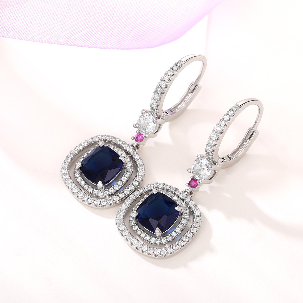 Light luxury lady style geometric earrings fashionable autumn and winter style royal blue zircon earrings round face slimming earrings