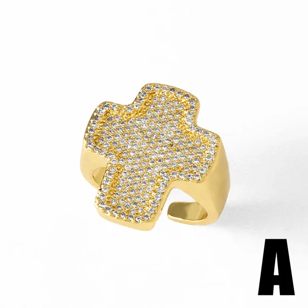 AS jewelry European and American new diamond cross open ring female gold-plated pearl flower ring rih86