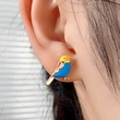 French oil drop gold-rimmed earrings with cute colorful birds, new small earrings, magazine style, hot style