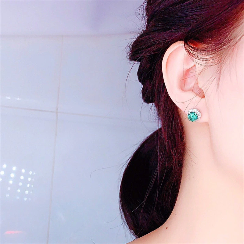 Live streaming welfare imitation Maldives blue-green zircon earrings for women factory supply