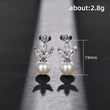 Korean exquisite horse eye-shaped earrings copper inlaid zircon imitation pearl earrings for women super shiny elegant women's earrings