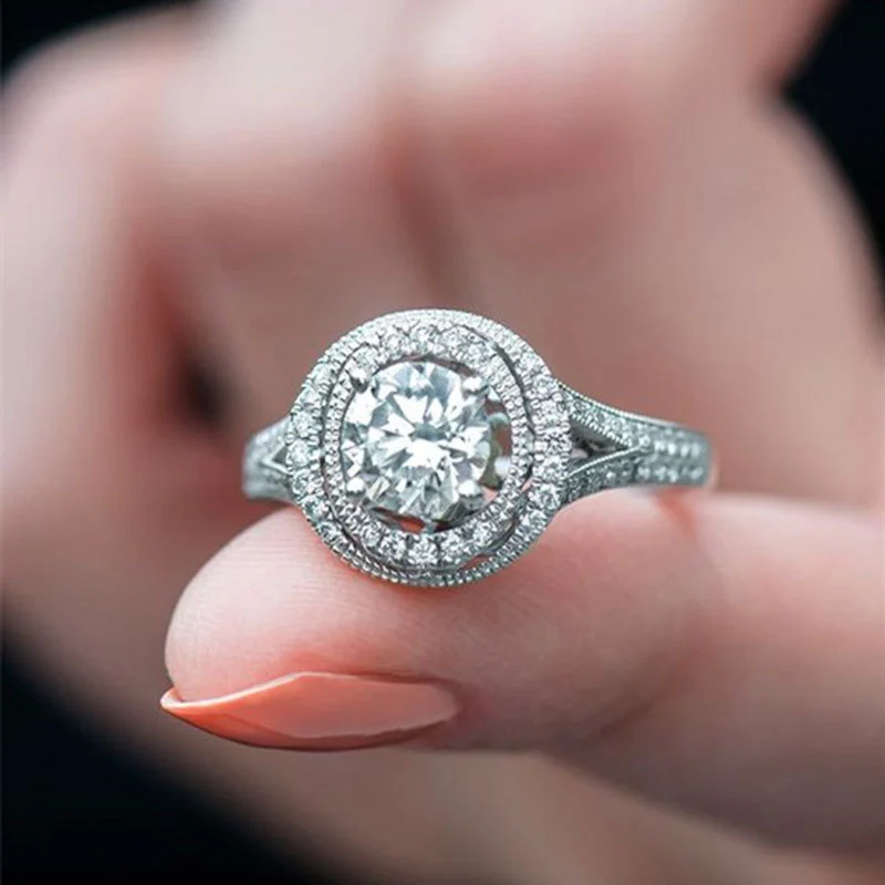 Round zircon ring female Korean style niche wedding ring TikTok live hot selling supply wholesale