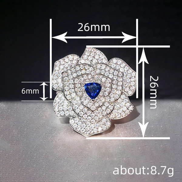  Light luxury flower ring for women, rose and camellia, small fragrance, shiny and exquisite
