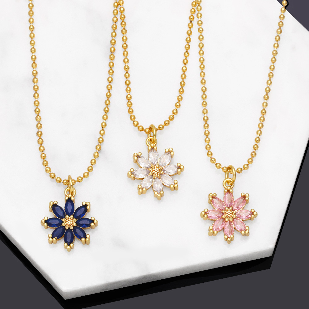 Fashion high-end exquisite light luxury zircon flower necklace female European and American choker chrysanthemum clavicle chain nkb371