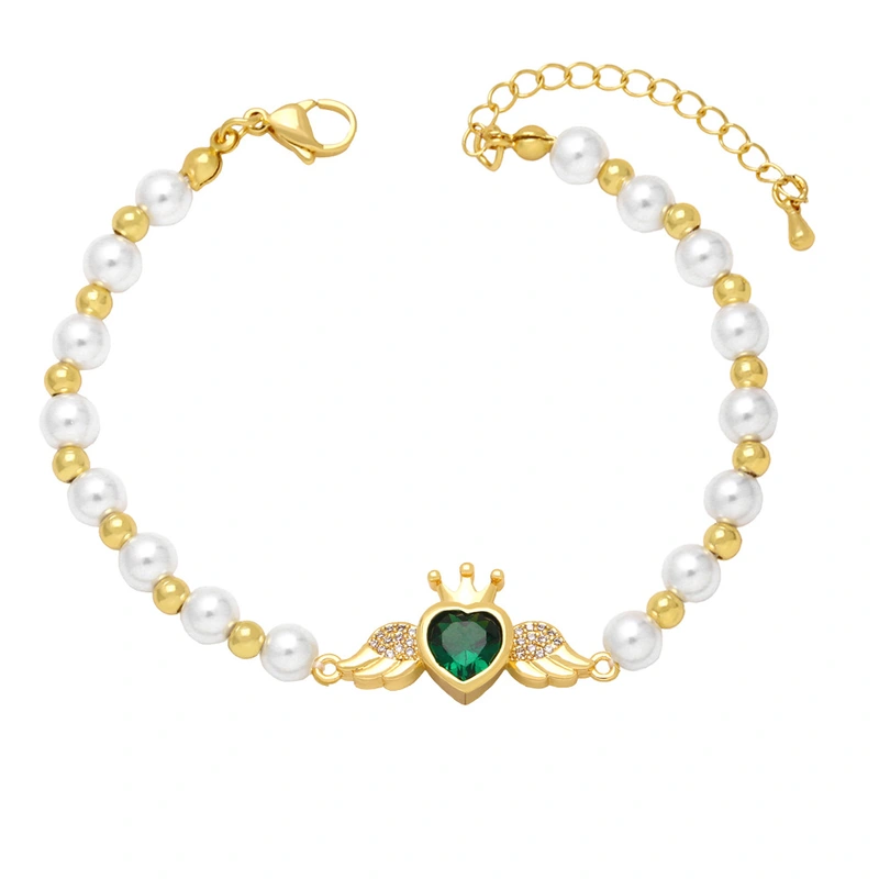 Clearance trend personality sweet cool style love bracelet female net red pearl bracelet colored diamond peach heart bracelet brj96