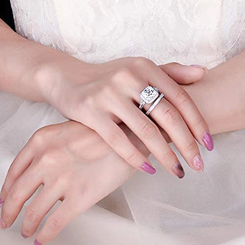    Hot selling couple ring princess fashion geometric square ring bridal wedding ring