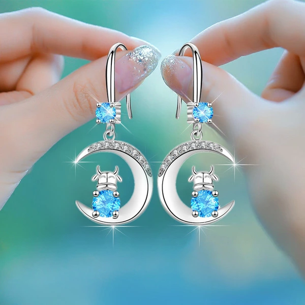 Hot-selling earrings: Creative Zodiac Year Ox Earrings, Water Drop Moon Diamond Earrings