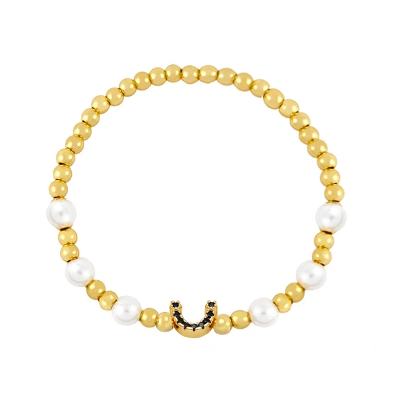 Clearance European and American geometric U-shaped bracelet women's simple beaded gold round pearl elastic bracelet brh52