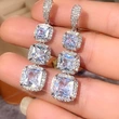 European and American shiny square zircon earrings for women, light luxury high-end zircon colored gemstone long earrings, factory direct sales