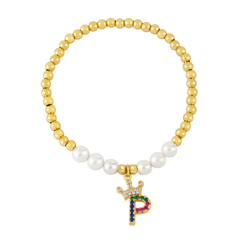 26 English letters bracelet female European and American copper beads pearl elastic bracelet fashion crown letter bracelet brf80