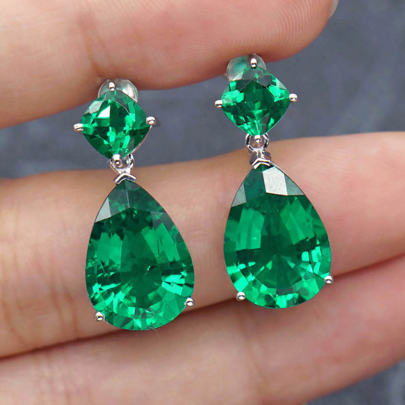 New European and American simple water drop imitation emerald green zircon earrings women's simulation jewelry wholesale
